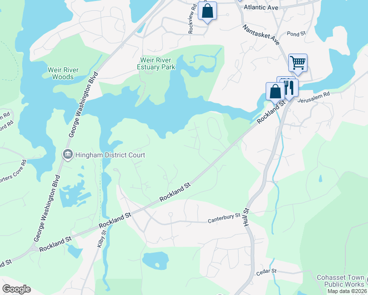 map of restaurants, bars, coffee shops, grocery stores, and more near 8 Chestnut Place in Hingham