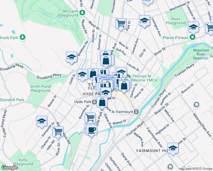 map of restaurants, bars, coffee shops, grocery stores, and more near 94 Winthrop Street in Boston