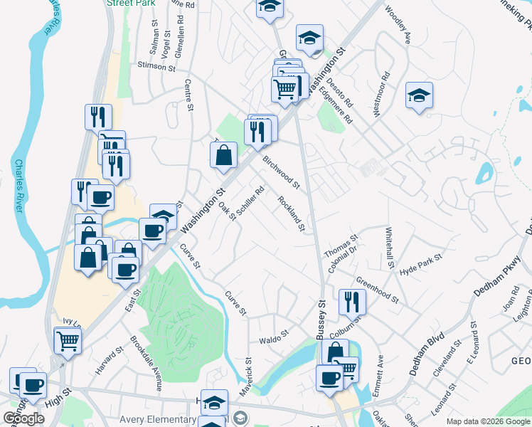 map of restaurants, bars, coffee shops, grocery stores, and more near 27 Goethe Street in Boston