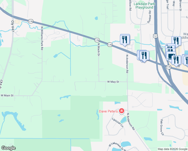 map of restaurants, bars, coffee shops, grocery stores, and more near 27310 West May Street in Wauconda