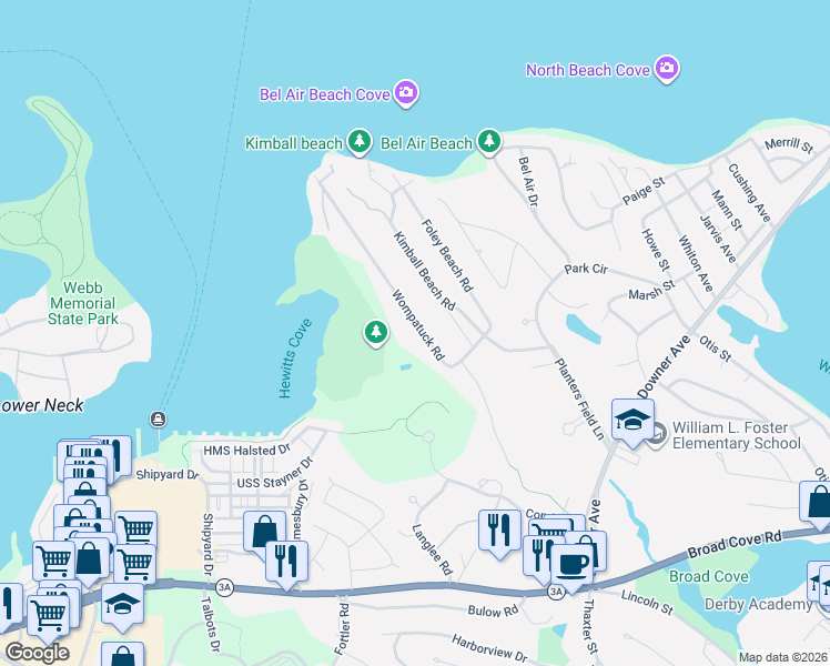 map of restaurants, bars, coffee shops, grocery stores, and more near 91 Wompatuck Road in Hingham