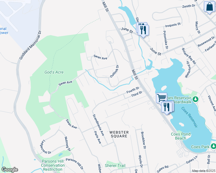 map of restaurants, bars, coffee shops, grocery stores, and more near 43 Williamsberg Drive in Worcester