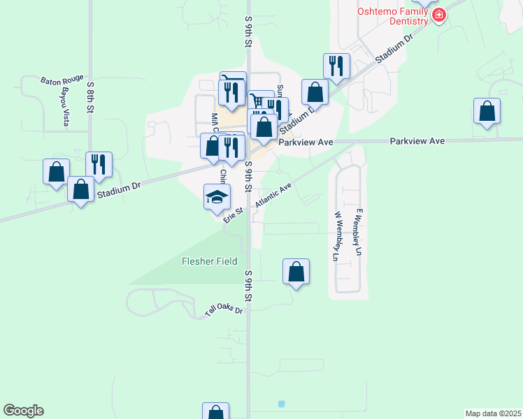map of restaurants, bars, coffee shops, grocery stores, and more near 6463 Atlantic Avenue in Kalamazoo