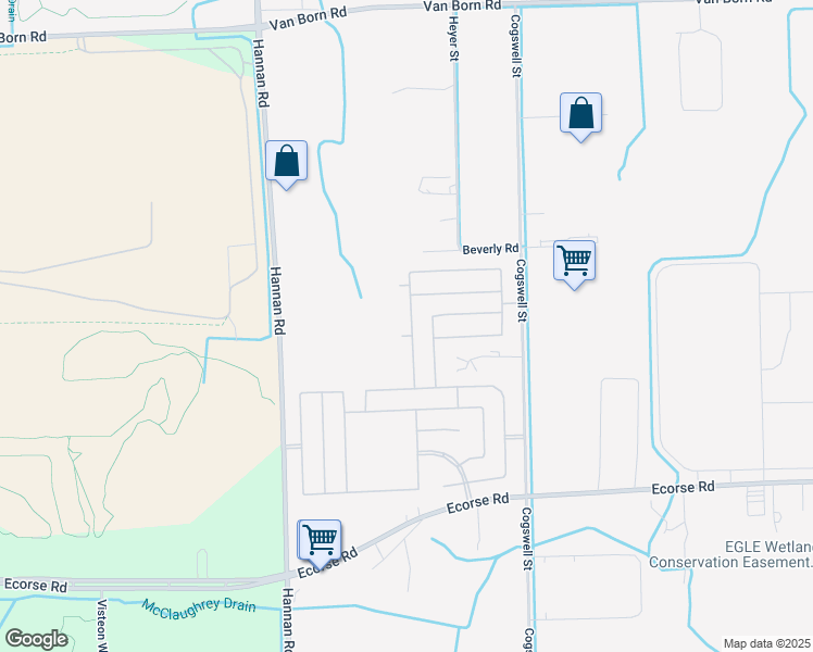 map of restaurants, bars, coffee shops, grocery stores, and more near 6740 Laramie Drive in Romulus