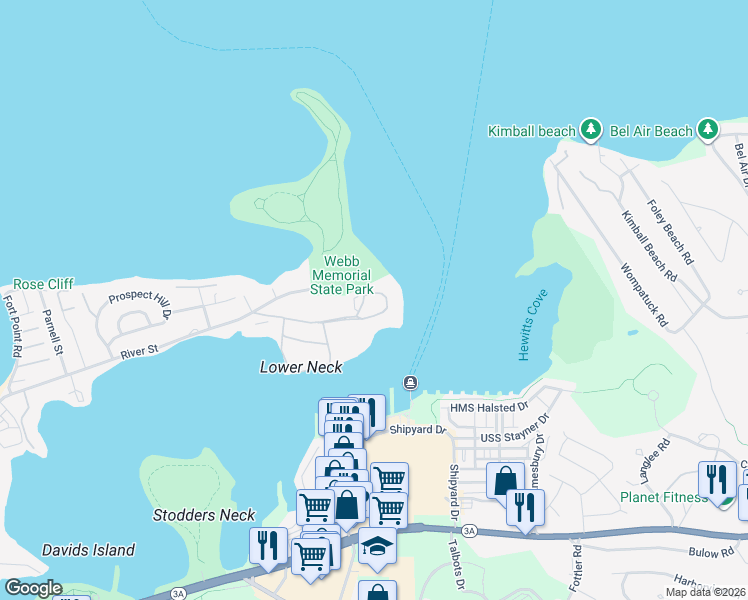 map of restaurants, bars, coffee shops, grocery stores, and more near 130 Broad Reach in Weymouth