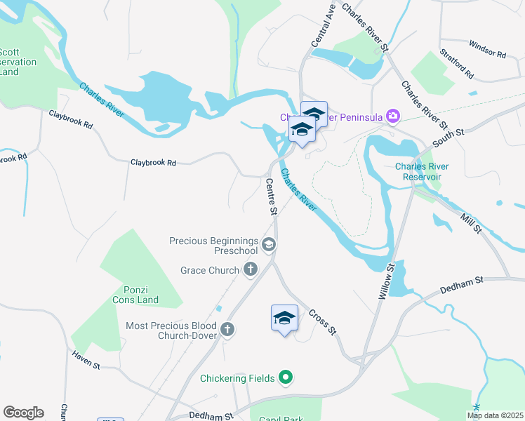 map of restaurants, bars, coffee shops, grocery stores, and more near 7 Centre Street in Dover