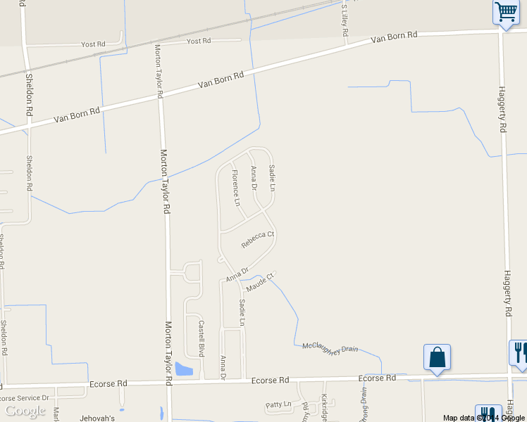 map of restaurants, bars, coffee shops, grocery stores, and more near 6619 Anna Drive in Van Buren Charter Township