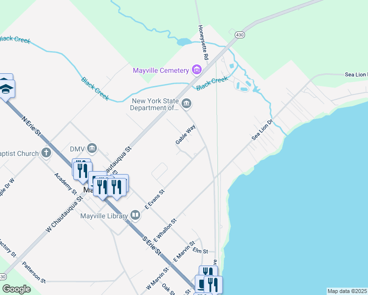 map of restaurants, bars, coffee shops, grocery stores, and more near 103 Eagle Ridge Dr in Mayville