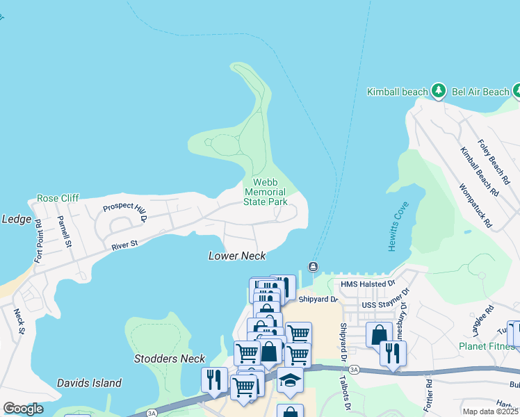 map of restaurants, bars, coffee shops, grocery stores, and more near 94 Broad Reach in Weymouth