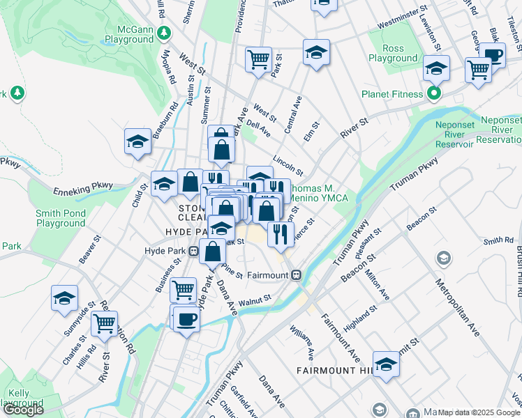 map of restaurants, bars, coffee shops, grocery stores, and more near 14-16 Central Avenue in Boston