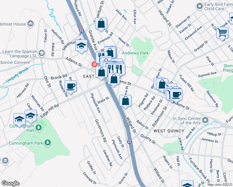 map of restaurants, bars, coffee shops, grocery stores, and more near 42 Mechanic Street in Milton