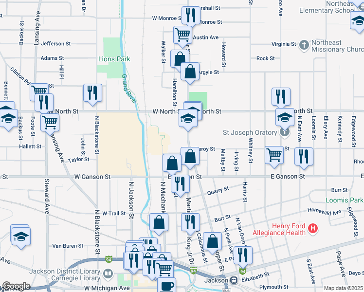 map of restaurants, bars, coffee shops, grocery stores, and more near 900 Cooper Street in Jackson