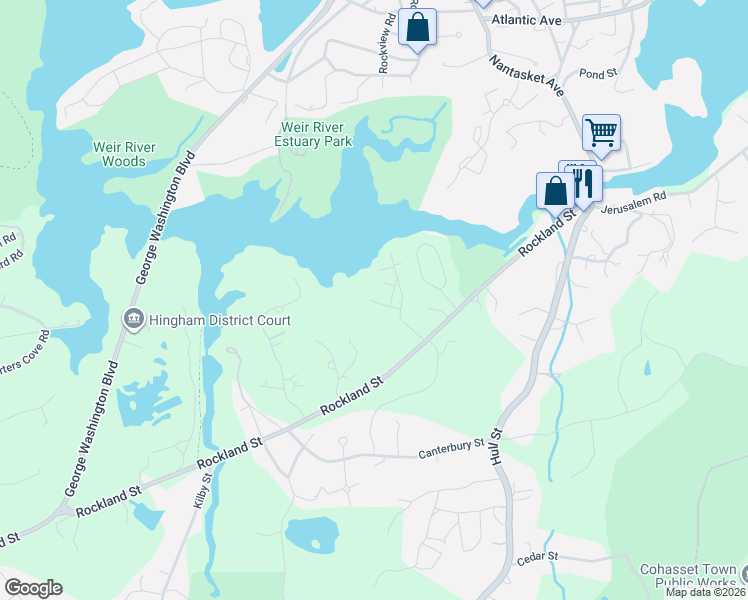 map of restaurants, bars, coffee shops, grocery stores, and more near 9 Chestnut Place in Hingham