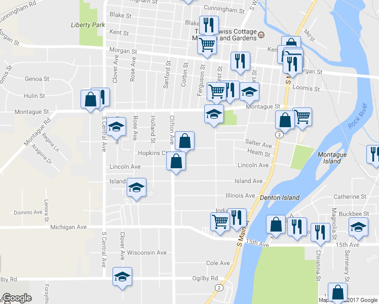map of restaurants, bars, coffee shops, grocery stores, and more near 814 Linden Avenue in Rockford