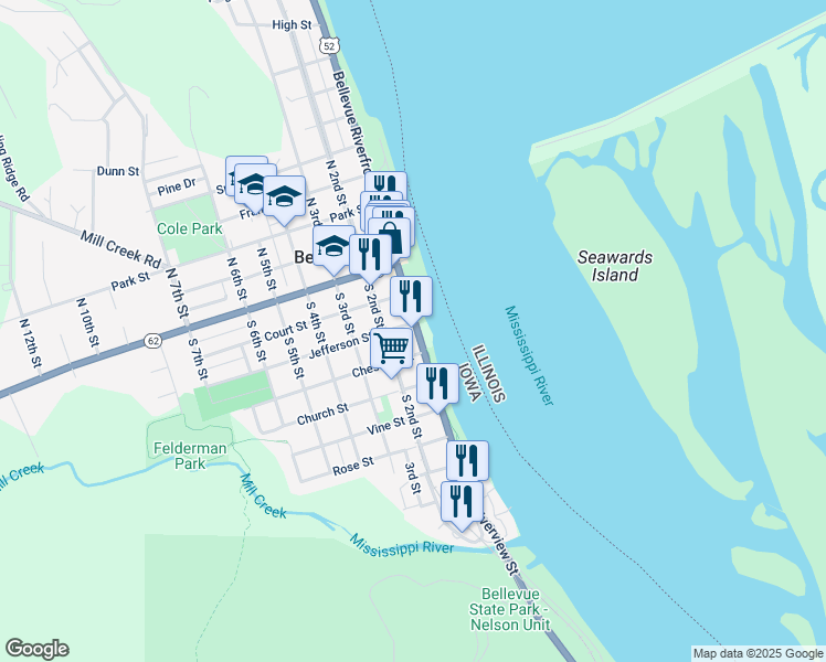 map of restaurants, bars, coffee shops, grocery stores, and more near 301 South 2nd Street in Bellevue