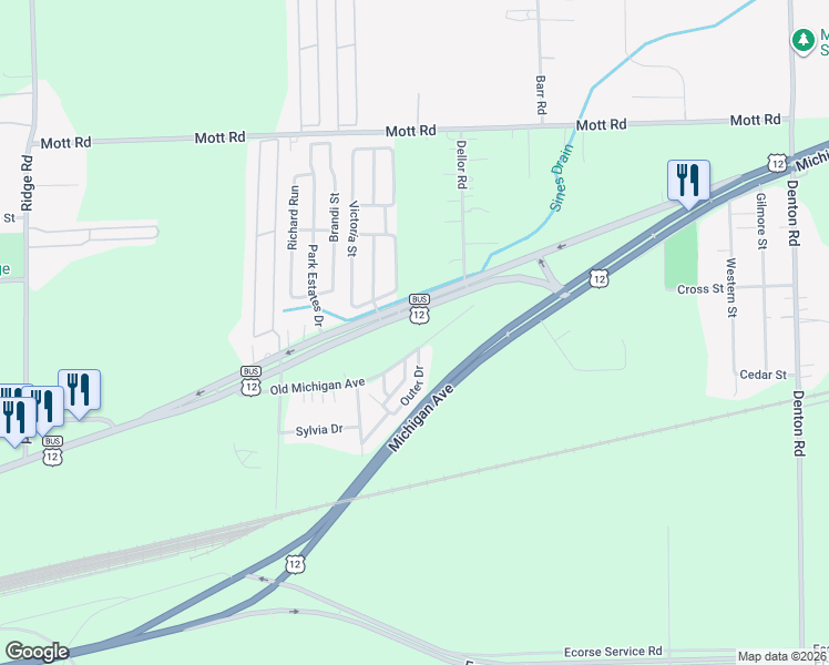 map of restaurants, bars, coffee shops, grocery stores, and more near 50841 Michigan Avenue in Belleville