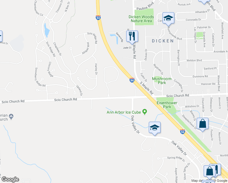 map of restaurants, bars, coffee shops, grocery stores, and more near 2654 Scio Church Road in Ann Arbor