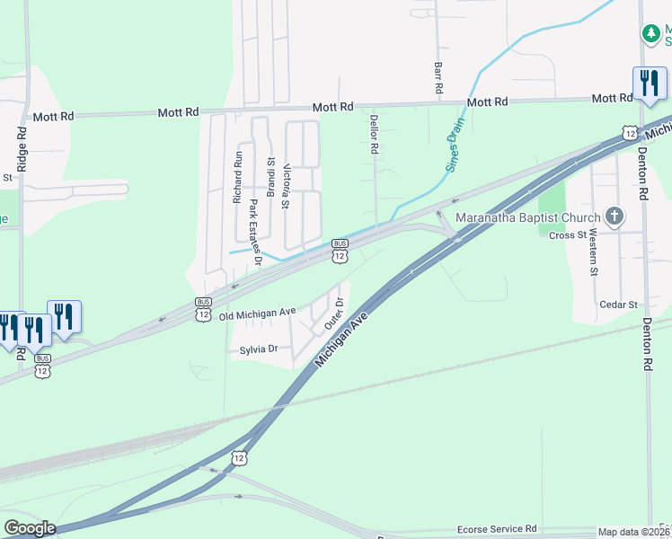map of restaurants, bars, coffee shops, grocery stores, and more near 50841 Michigan Avenue in Belleville