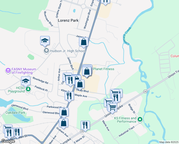 map of restaurants, bars, coffee shops, grocery stores, and more near 160 Fairview Avenue in Hudson