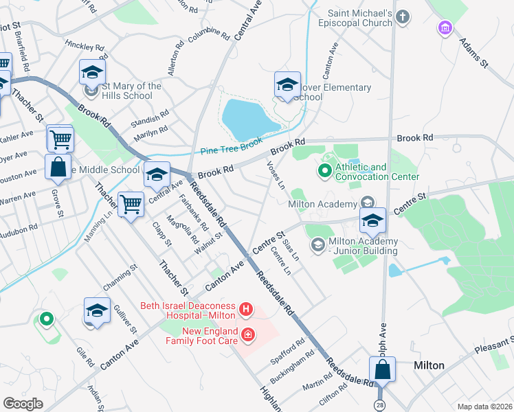 map of restaurants, bars, coffee shops, grocery stores, and more near 29 Lantern Lane in Milton