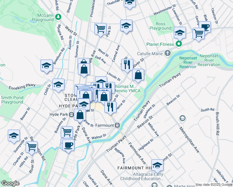 map of restaurants, bars, coffee shops, grocery stores, and more near 34 Davison Street in Boston
