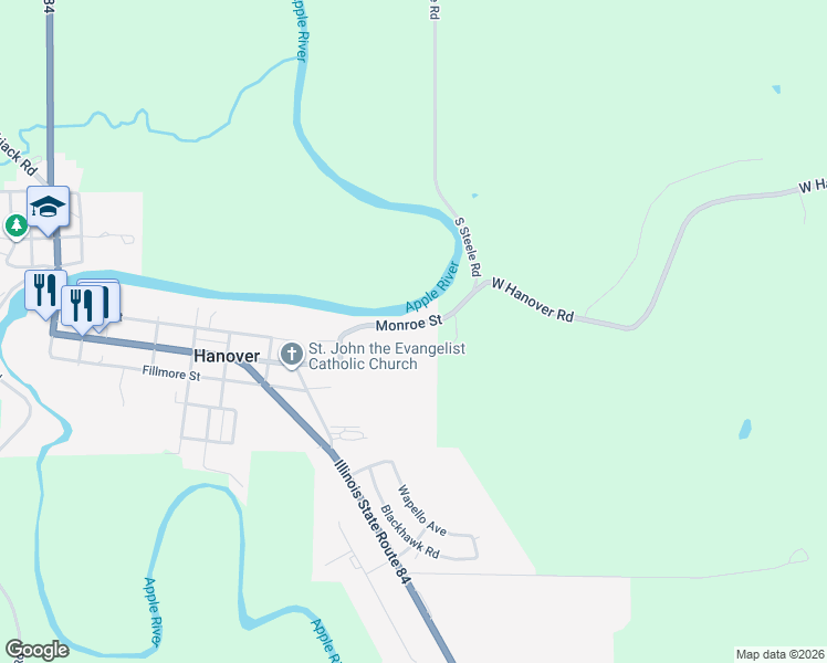 map of restaurants, bars, coffee shops, grocery stores, and more near 800 Monroe Street in Hanover