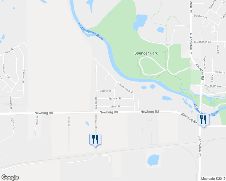 map of restaurants, bars, coffee shops, grocery stores, and more near 2716 Genna Street in Belvidere