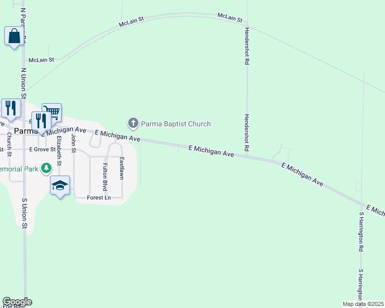 map of restaurants, bars, coffee shops, grocery stores, and more near 10045 East Michigan Avenue in Parma
