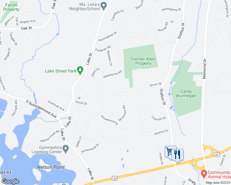 map of restaurants, bars, coffee shops, grocery stores, and more near 78 Grove Street in Shrewsbury
