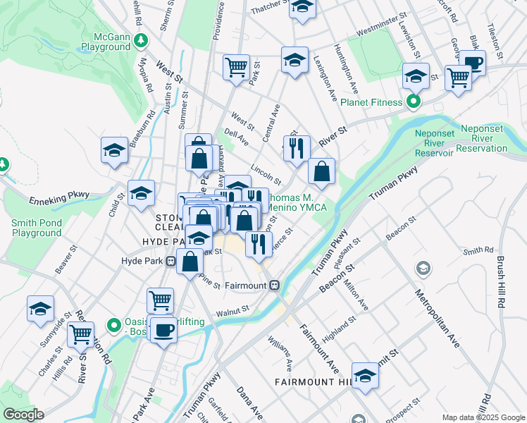 map of restaurants, bars, coffee shops, grocery stores, and more near 34 Davison Street in Boston