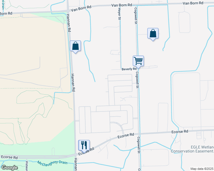 map of restaurants, bars, coffee shops, grocery stores, and more near 6740 Laramie Drive in Romulus