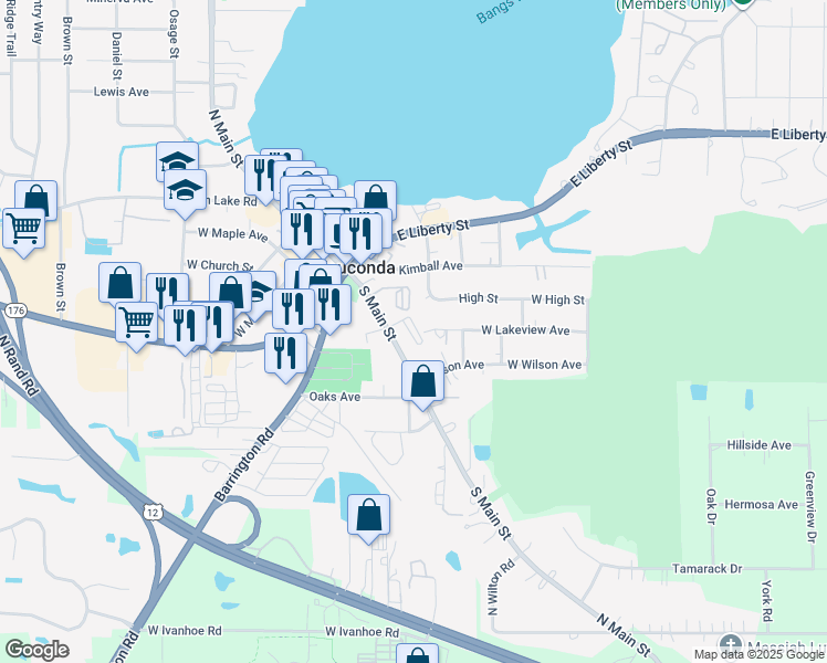 map of restaurants, bars, coffee shops, grocery stores, and more near 428 South Main Street in Wauconda