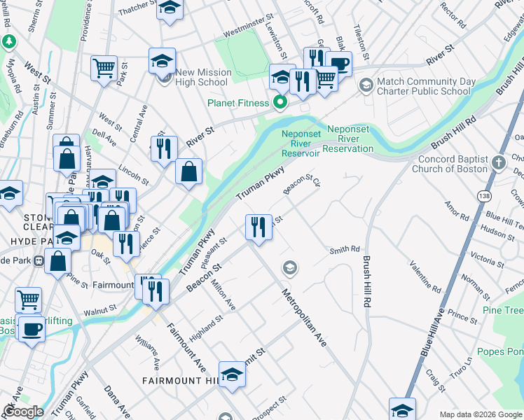 map of restaurants, bars, coffee shops, grocery stores, and more near 4 Edith Street in Boston