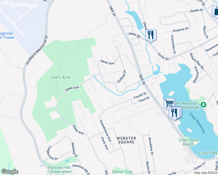 map of restaurants, bars, coffee shops, grocery stores, and more near 43 Williamsberg Drive in Worcester