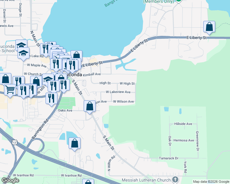 map of restaurants, bars, coffee shops, grocery stores, and more near 28530 W Lakeview Ave in Wauconda