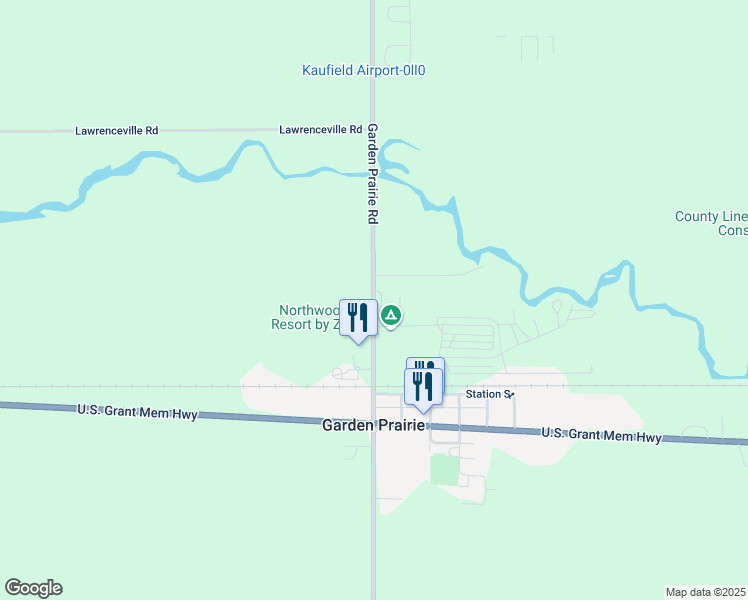 map of restaurants, bars, coffee shops, grocery stores, and more near Garden Prairie Road in Garden Prairie