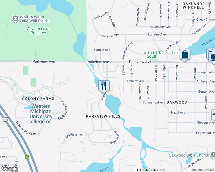 map of restaurants, bars, coffee shops, grocery stores, and more near 3311 Greenleaf Blvd in Kalamazoo