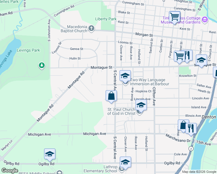 map of restaurants, bars, coffee shops, grocery stores, and more near 1527 South Central Avenue in Rockford