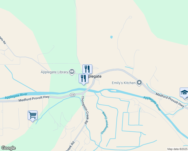 map of restaurants, bars, coffee shops, grocery stores, and more near Jacksonville Highway in Applegate