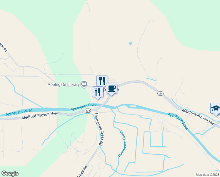 map of restaurants, bars, coffee shops, grocery stores, and more near Jacksonville Highway in Applegate