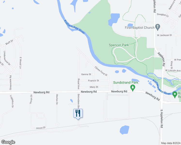 map of restaurants, bars, coffee shops, grocery stores, and more near 2707 Genna Street in Belvidere