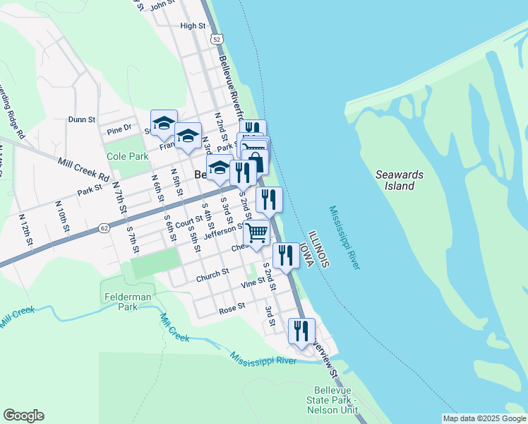 map of restaurants, bars, coffee shops, grocery stores, and more near 301-399 S 2nd St in Bellevue