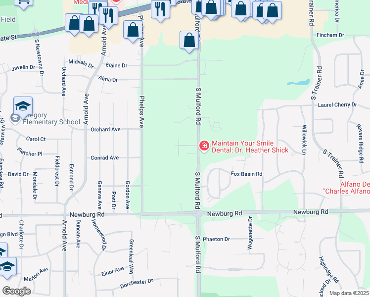 map of restaurants, bars, coffee shops, grocery stores, and more near 1350 Willow Grove Street in Rockford