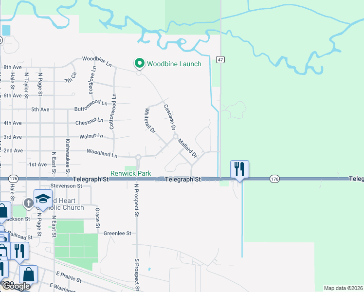 map of restaurants, bars, coffee shops, grocery stores, and more near 900 Partridge Circle in Marengo