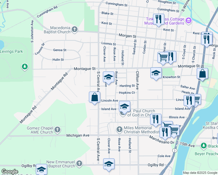 map of restaurants, bars, coffee shops, grocery stores, and more near 1506 Clover Avenue in Rockford