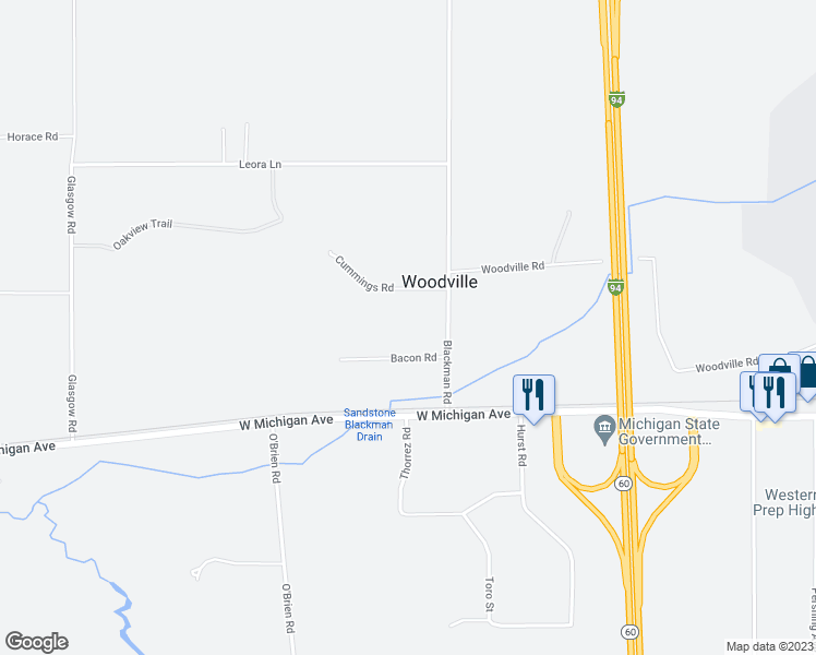 map of restaurants, bars, coffee shops, grocery stores, and more near 4936 Bacon Road in Jackson