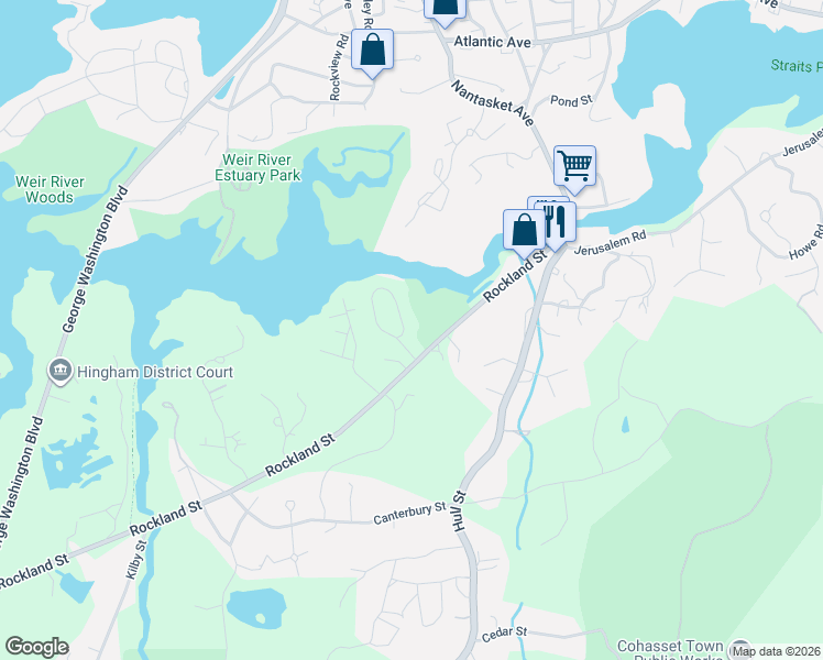 map of restaurants, bars, coffee shops, grocery stores, and more near 60 Bonnie Brier Circle in Hingham
