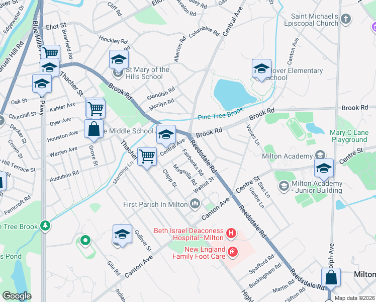 map of restaurants, bars, coffee shops, grocery stores, and more near 434 Central Avenue in Milton