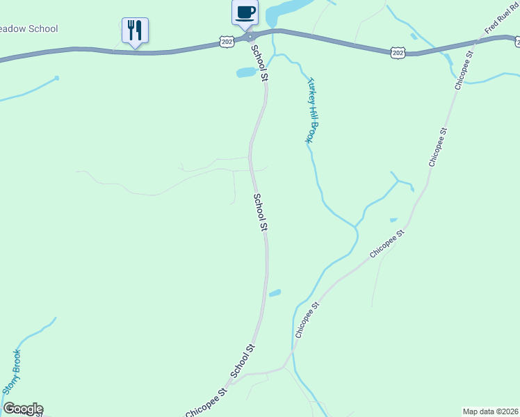 map of restaurants, bars, coffee shops, grocery stores, and more near 148 School Street in Granby