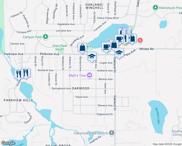 map of restaurants, bars, coffee shops, grocery stores, and more near 2328 Amherst Avenue in Kalamazoo